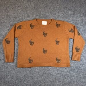 Panache Apparel All Over Skull Knit Sweater Womens S Caramel Brown